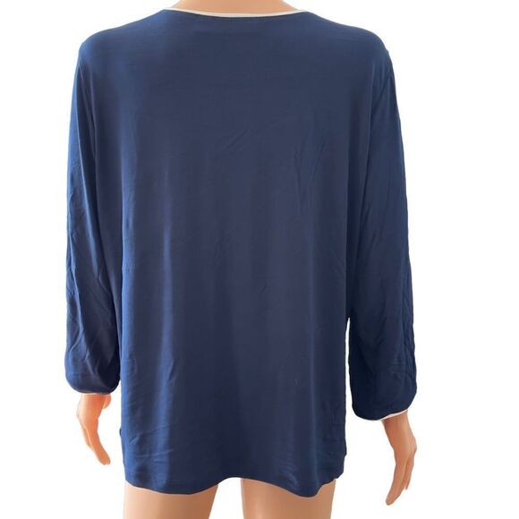 Susan Graver Navy White Trimming Jersey Long Sleeve Top LARGE - Picture 2 of 10